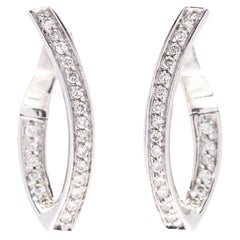 14 Karat White Gold Diamond V Hoop Earrings