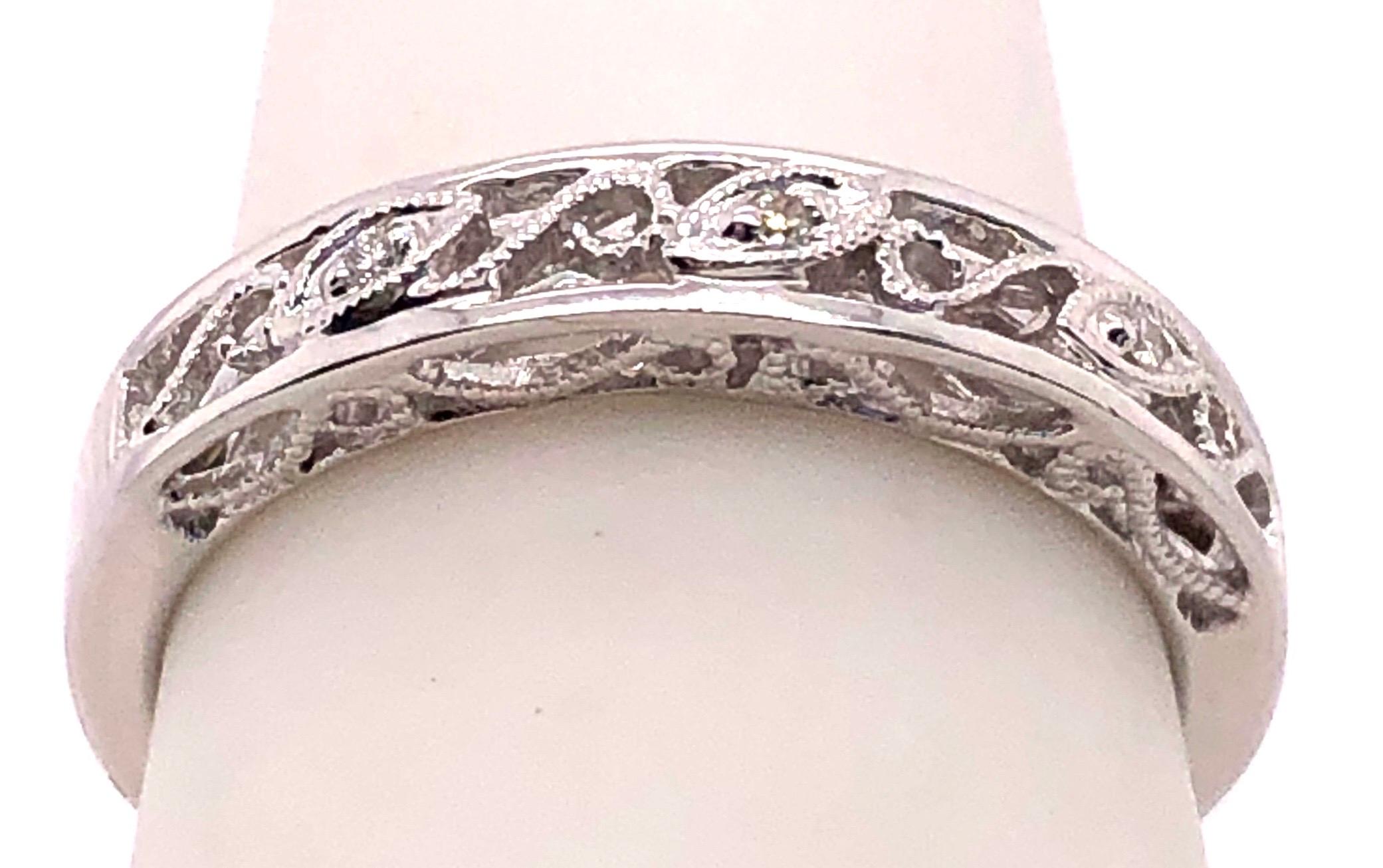 Modern 14 Karat White Gold Diamond Wedding Band Anniversary Filigree Ring For Sale