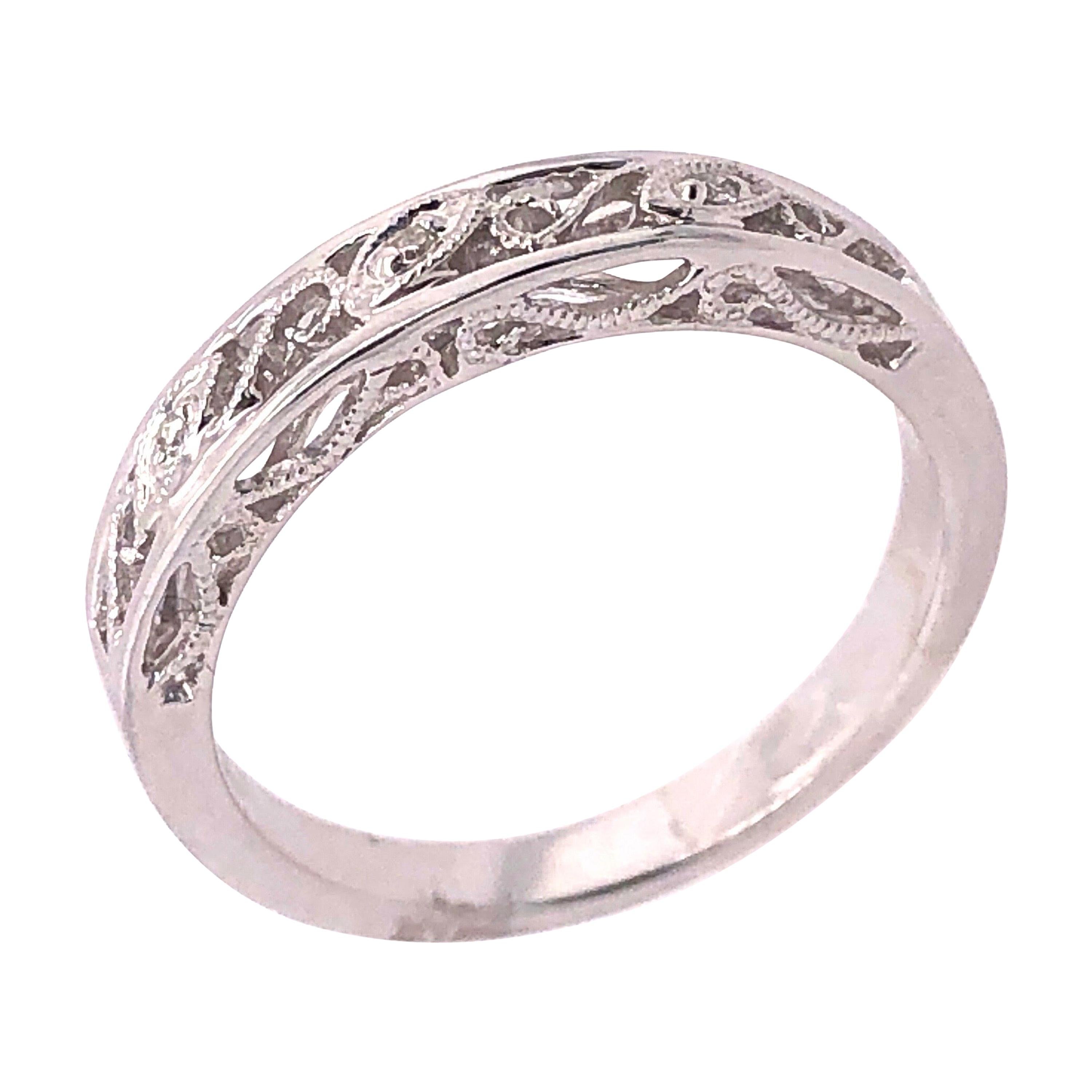 14 Karat White Gold Diamond Wedding Band Anniversary Filigree Ring For Sale