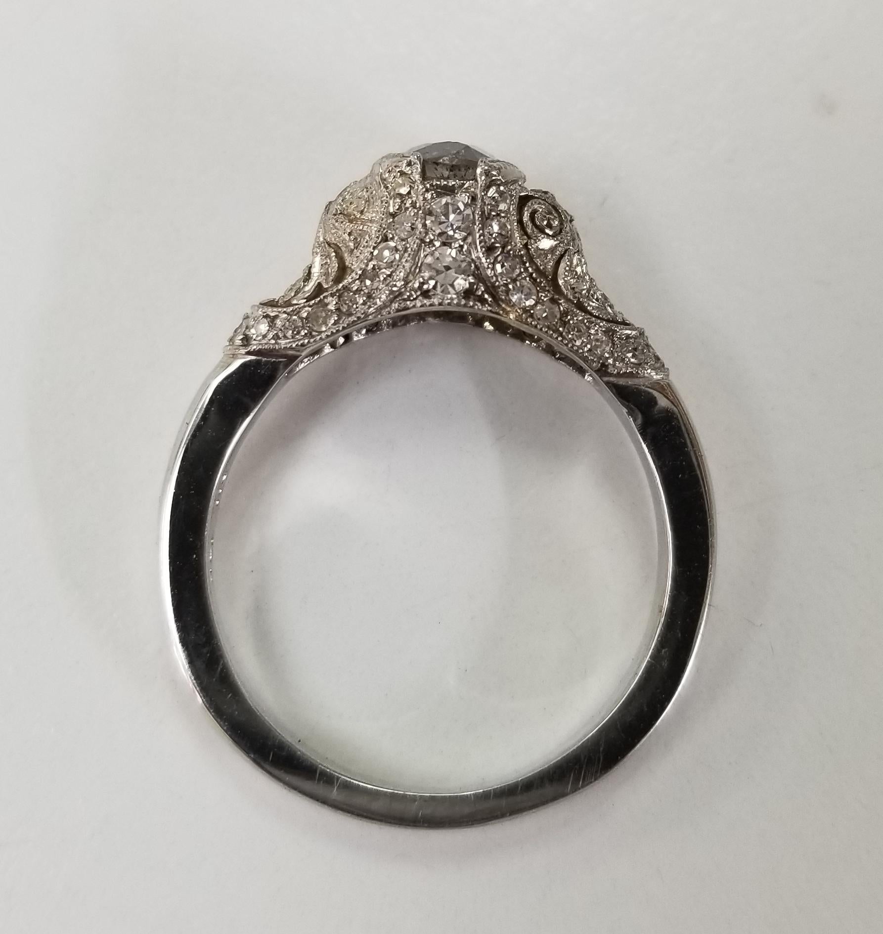 Women's 14 Karat White Gold Diamond Wedding Vintage Looking Ring For Sale