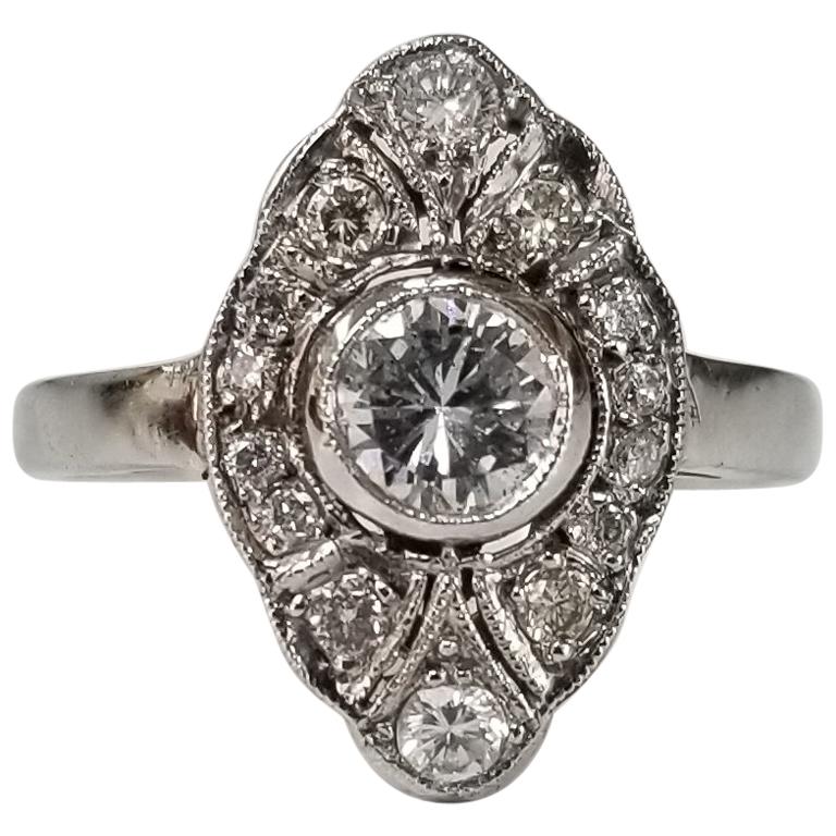 Anello nuziale in oro bianco 14 carati con diamante dall'aspetto vintage