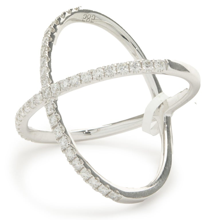 14 Karat White Gold Diamond X Ring For Sale at 1stDibs
