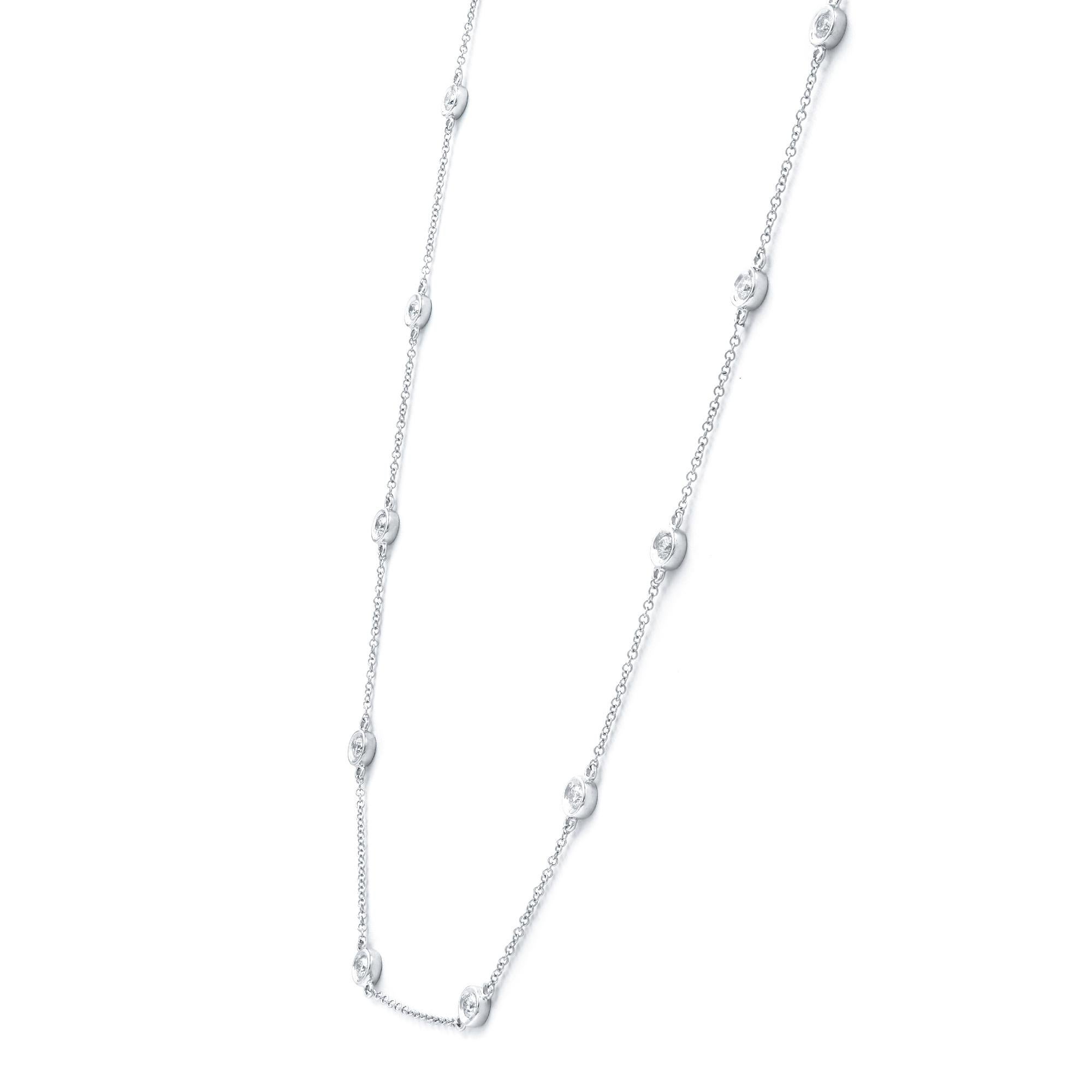 Modern 14 Karat White Gold Diamonds 0.77 Carat by the Yard Chain Necklace For Sale