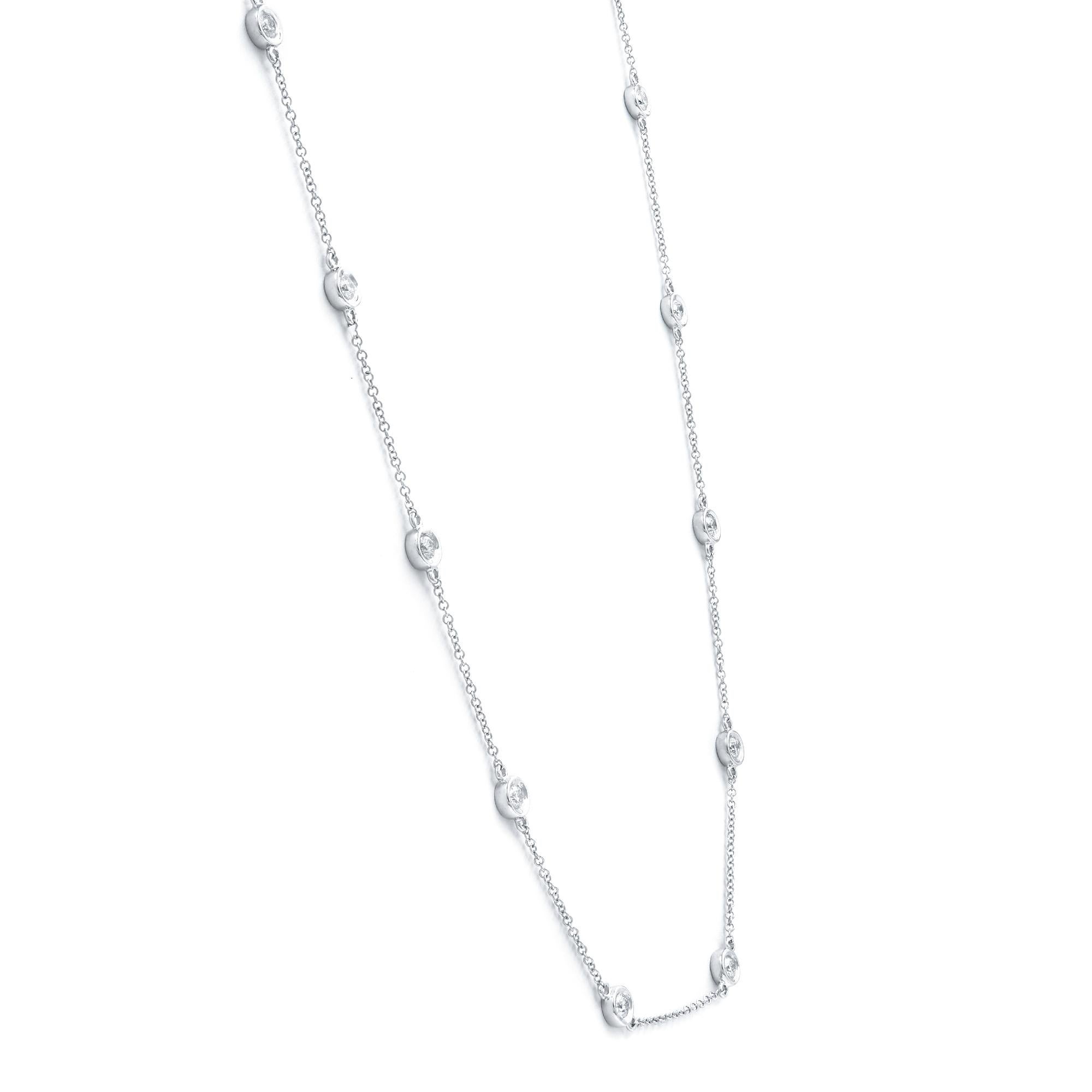 Round Cut 14 Karat White Gold Diamonds 0.77 Carat by the Yard Chain Necklace For Sale
