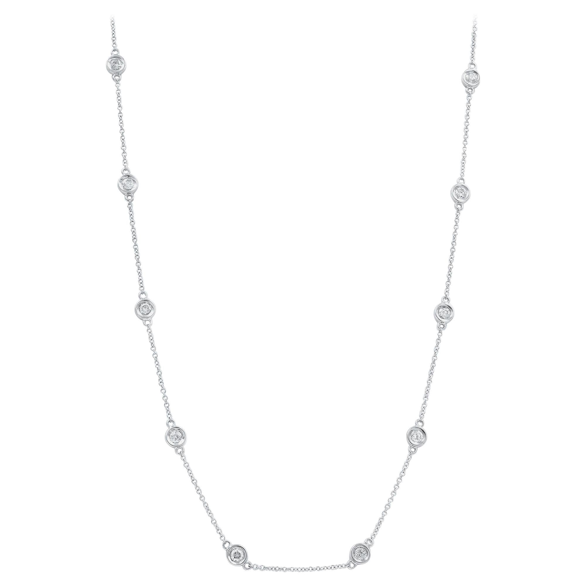 Chaîne collier à chaîne en or blanc 14 carats avec diamants de 0,77 carat