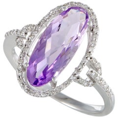 14 Karat White Gold Diamonds and Oval Amethyst Ring 14 Karat White Gold Diamonds and Oval Amethyst Ring