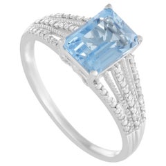 14 Karat White Gold Diamonds and Rectangle Topaz Ring