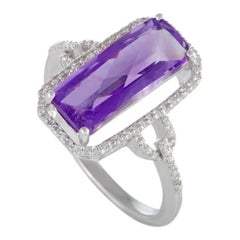 14 Karat White Gold Diamonds and Rectangular Amethyst Ring