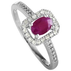14 Karat White Gold Diamonds and Ruby Small Rectangle Ring