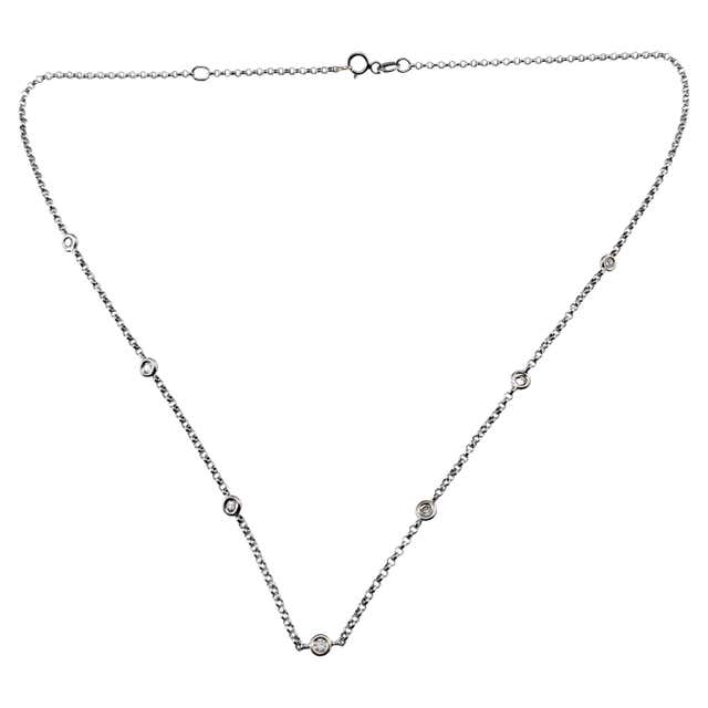 14 Karat White Gold Diamond by the Yard Necklace For Sale at 1stDibs