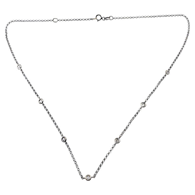 14 Karat White Gold Diamonds by the Yard Adjustable Necklace For Sale ...