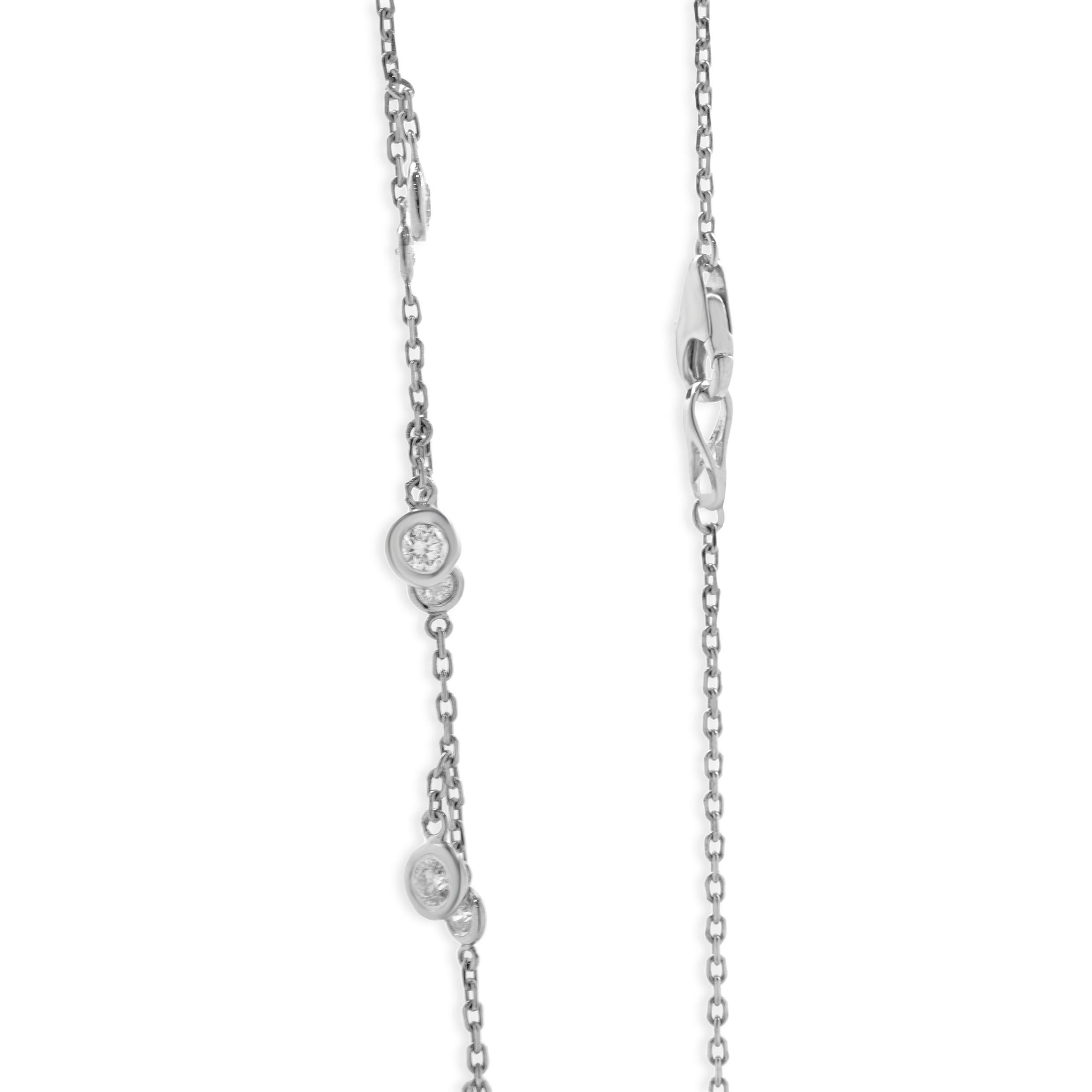 Round Cut 14 Karat White Gold Diamonds By The Yard Dangle Necklace For Sale