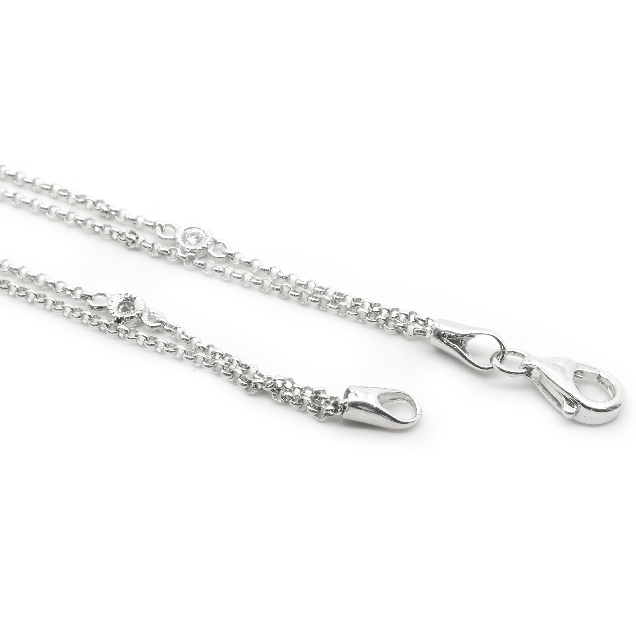 Round Cut 14 Karat White Gold Diamonds by the Yard Double Strand Necklace For Sale