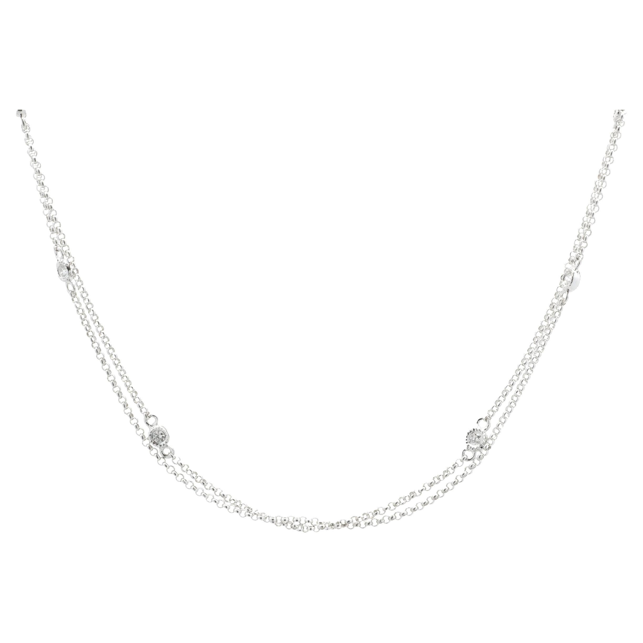 14 Karat White Gold Diamonds by the Yard Double Strand Necklace For Sale