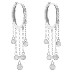 14 Karat White Gold Diamonds by The Yard Drop Hoop Earrings