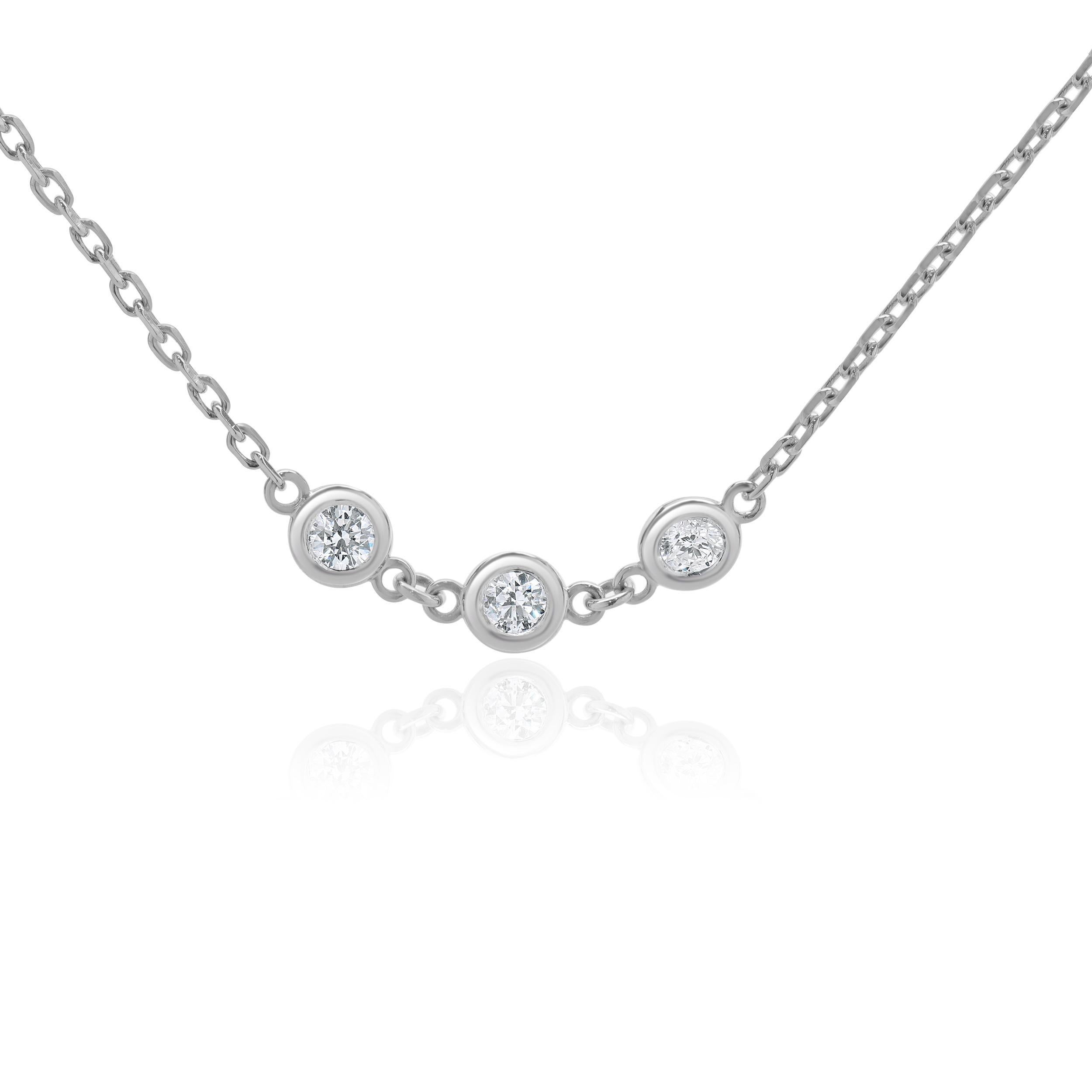 Designer: custom
Material: 14K white gold
Diamonds: 30 round brilliant = 1.71cttw
Color: H
Clarity:SI1
Dimensions: necklace measures 18-inches in length 
Weight: 5.14 grams