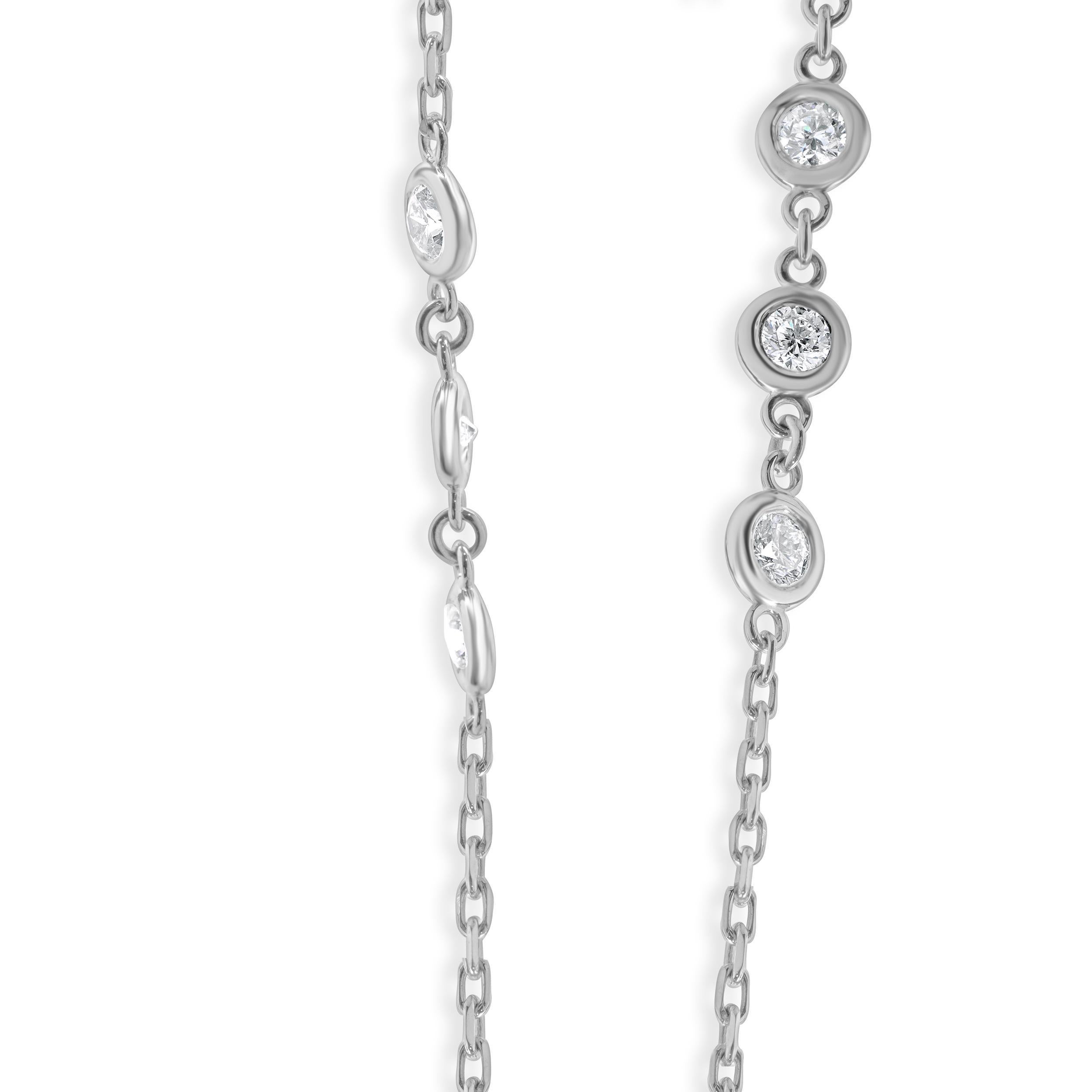 Round Cut 14 Karat White Gold Diamonds By The Yard Necklace
