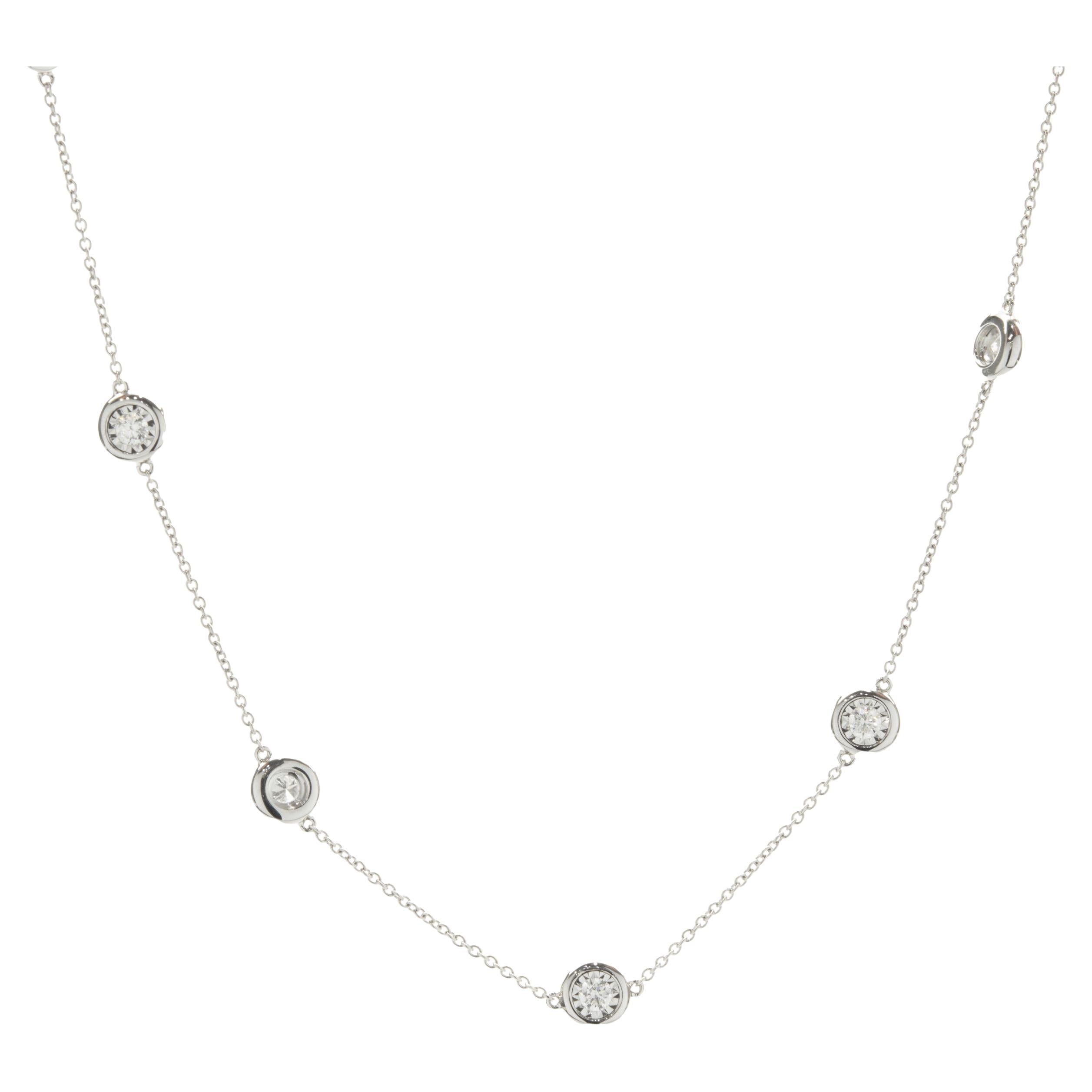 14 Karat Yellow Gold White Topaz Yard Diamond by a Yard Necklace For ...