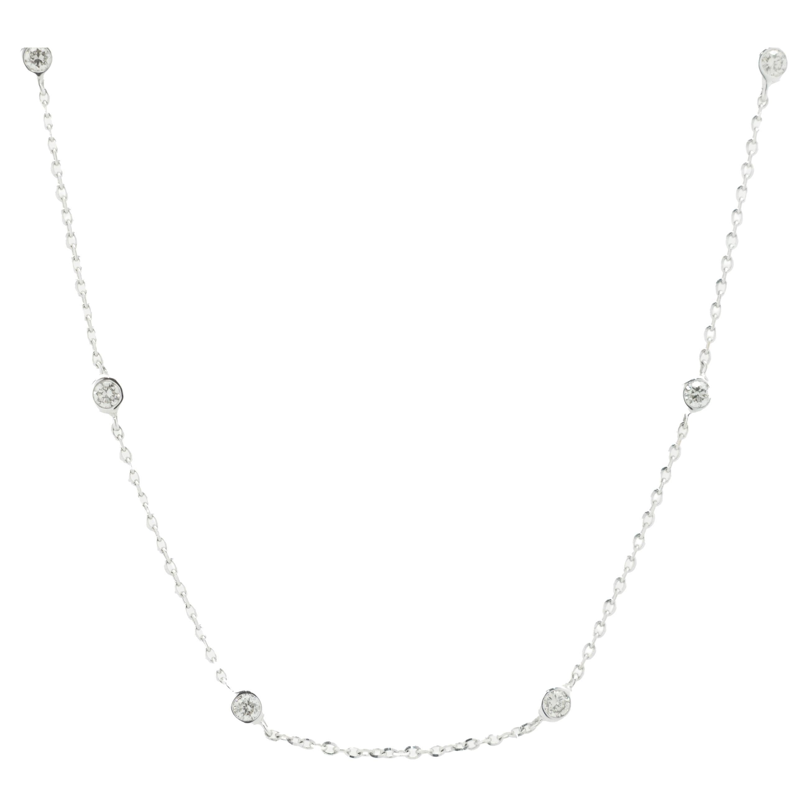 14 Karat White Gold Diamonds by the Yard Necklace For Sale