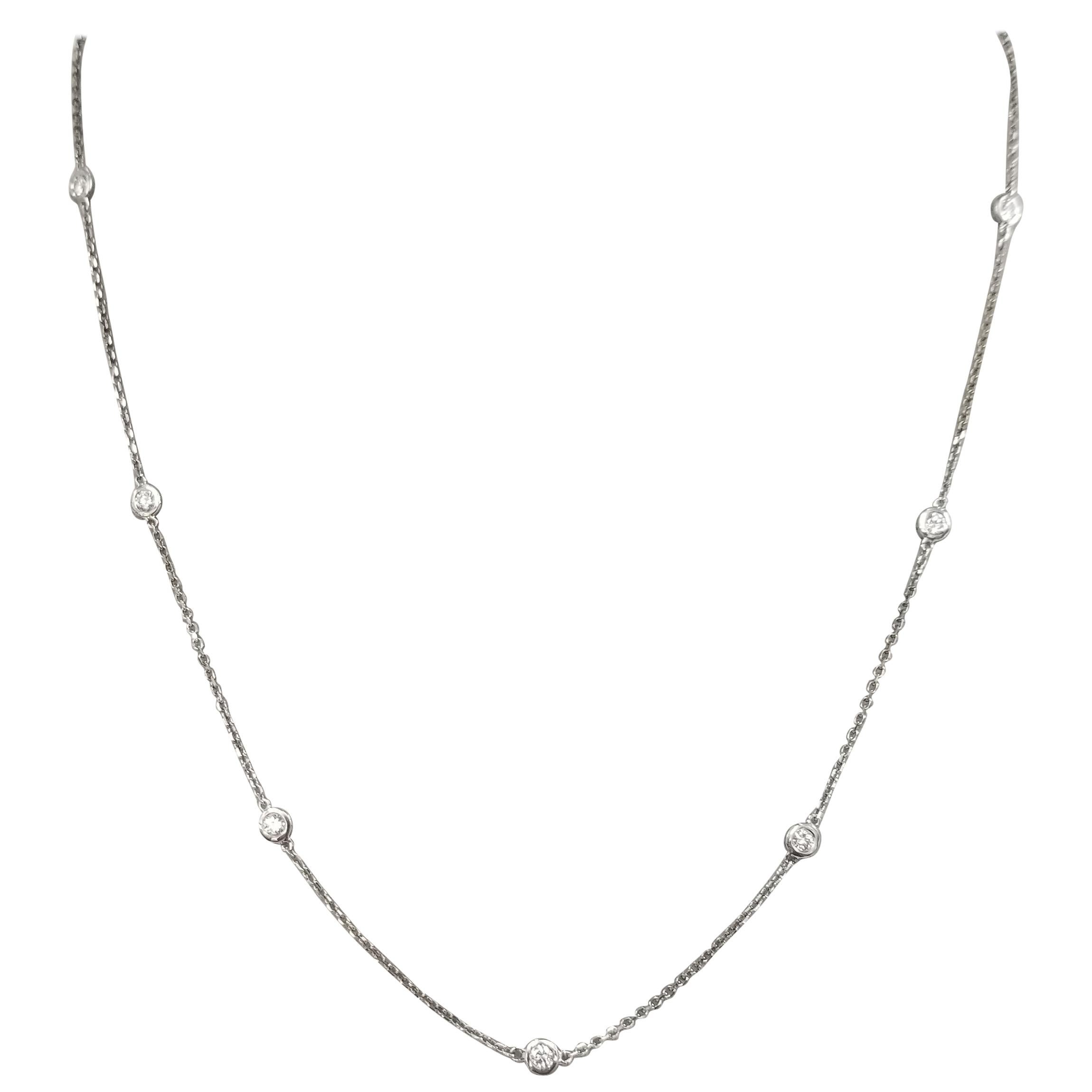 14 Karat White Gold Diamonds by the Yard Necklace with .70pts