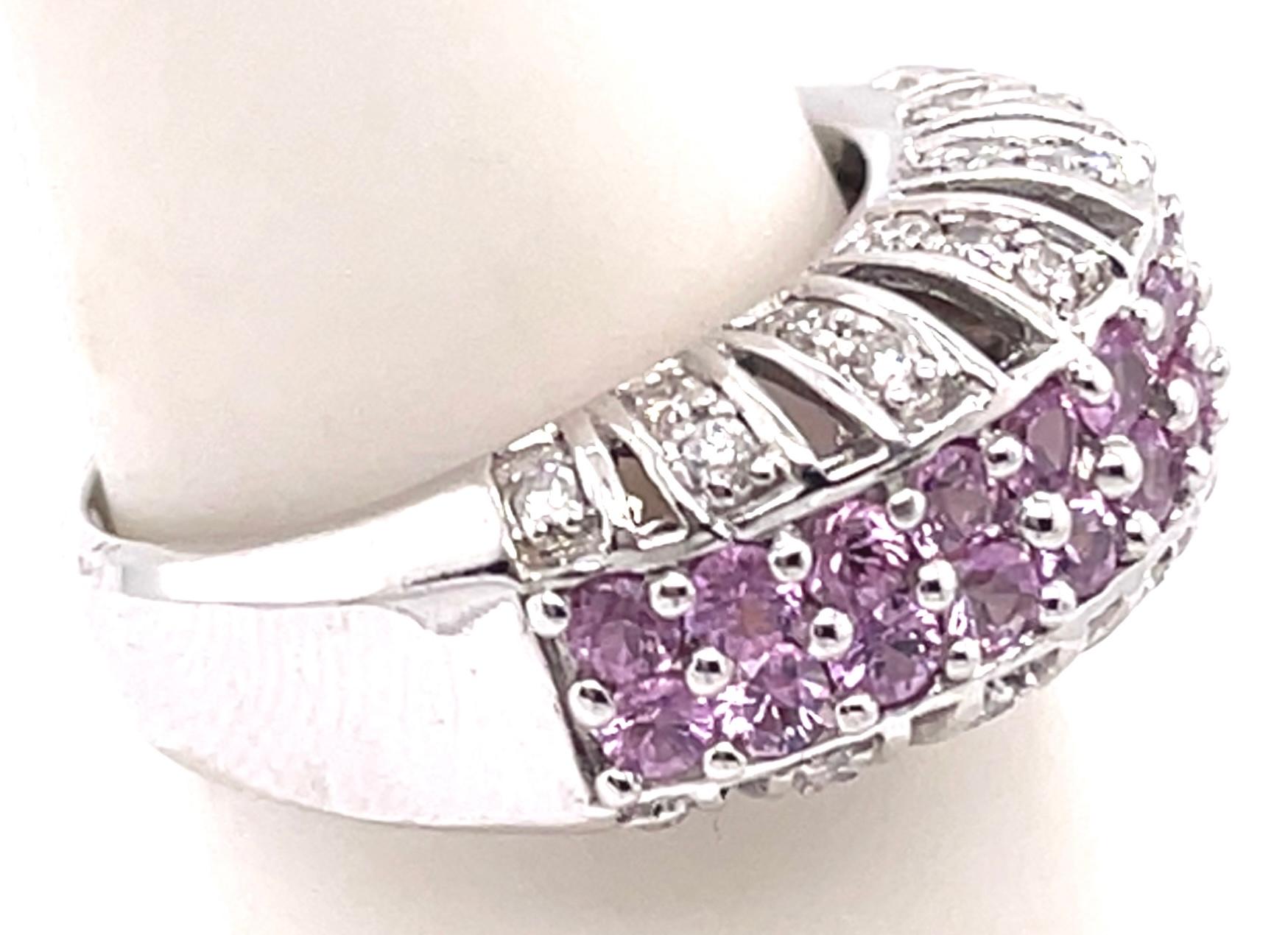 Round Cut 14 Karat White Gold Dome Ring with Pink Sapphires and Diamonds For Sale