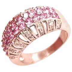 14 Karat White Gold Dome Ring with Pink Sapphires and Diamonds