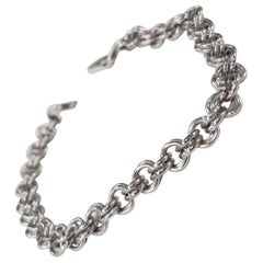 14 Karat White Gold Double Charm Link Bracelet Weighing 7.4 Gram