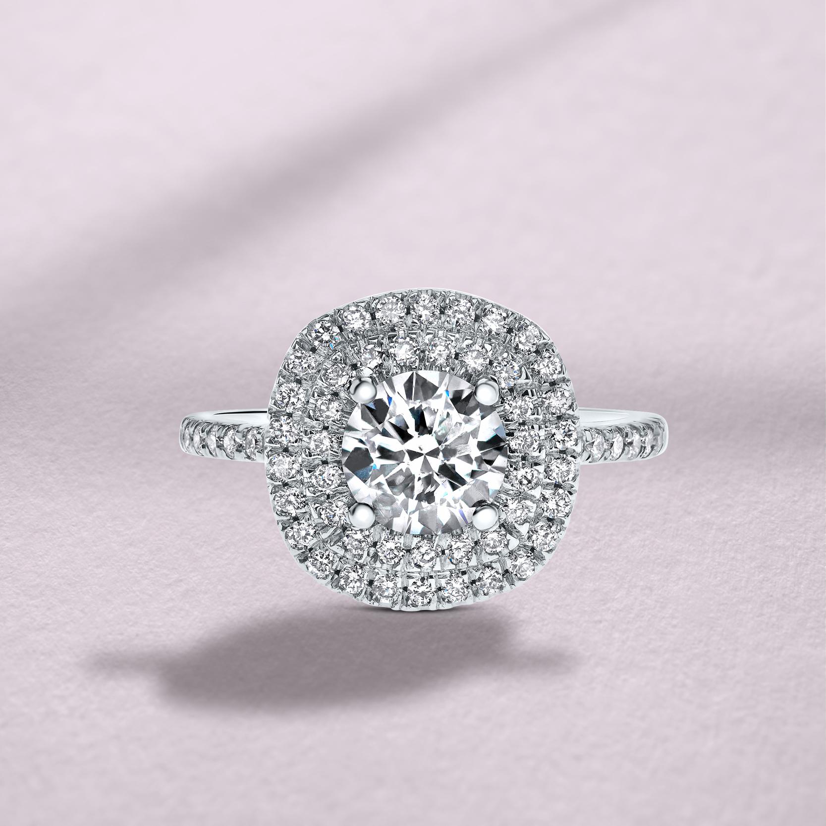 Women's  14 Karat White Gold Double Halo 1.55 Carat Diamond Ring - Shlomit Rogel For Sale