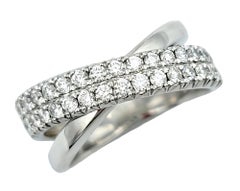Contemporary Multi Row Criss Cross Band Ring with Diamonds 14 Karat White Gold