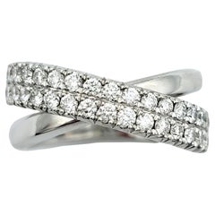 14 Karat White Gold Double Row .75 Carat Round Diamond Crisscross Band Ring