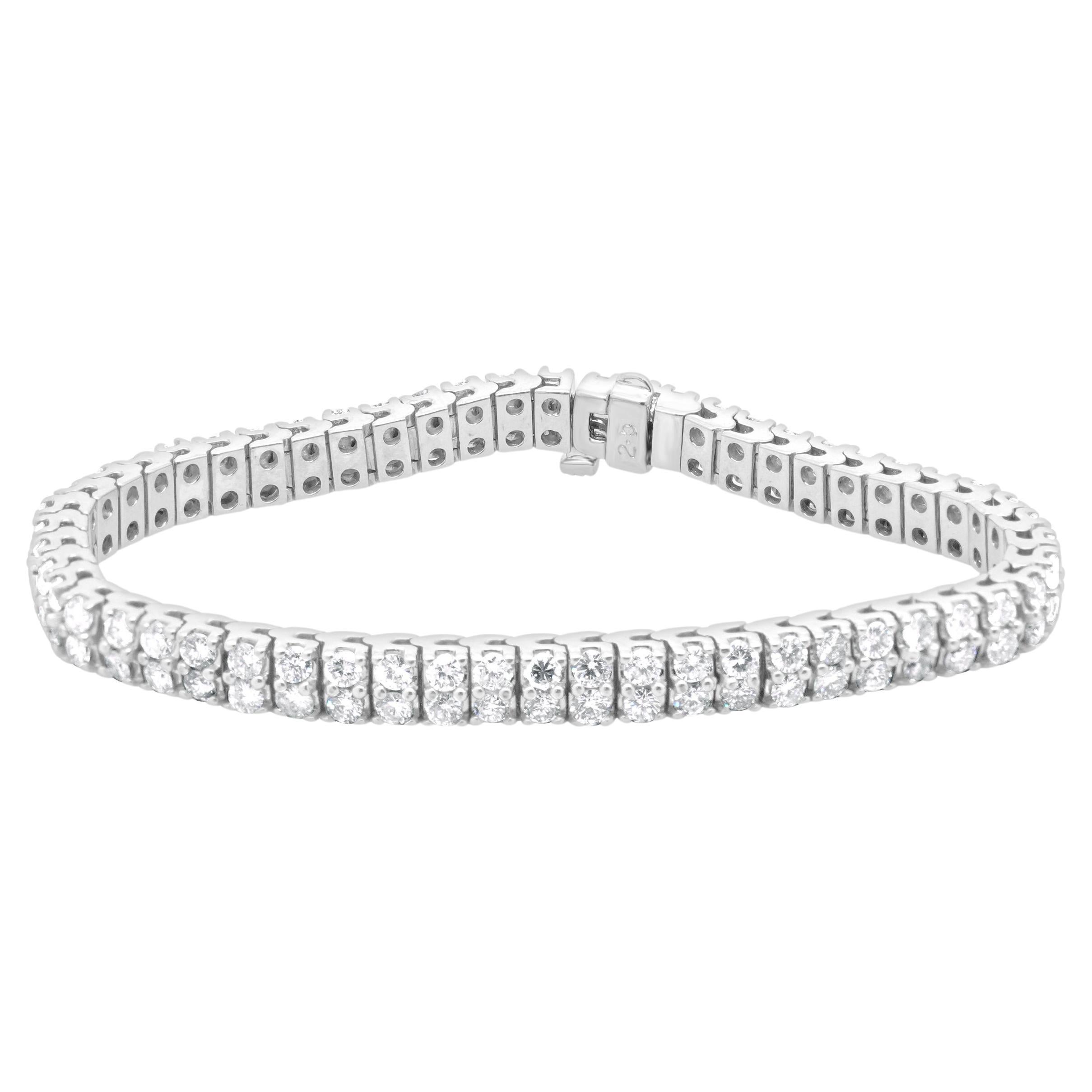 14 Karat White Gold Double Row Diamond Inline Tennis Bracelet