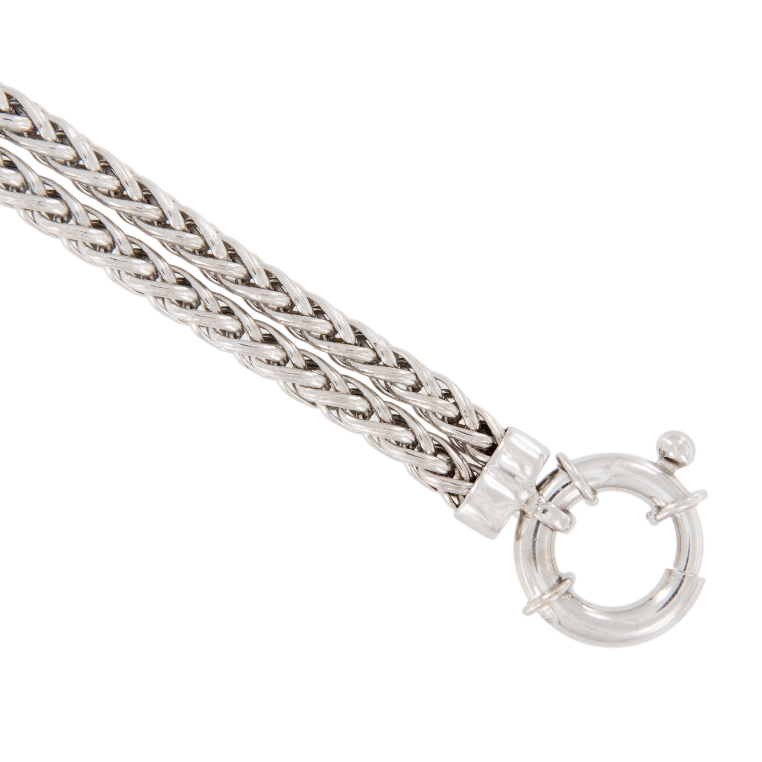 Contemporain Bracelet à double chaîne tissée en or blanc 14 carats orné de diamants en vente