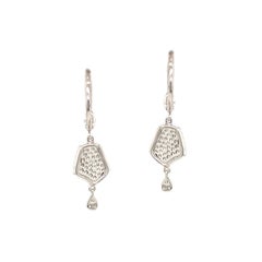 14 Karat White Gold Drop Earrings with Pave Diamonds