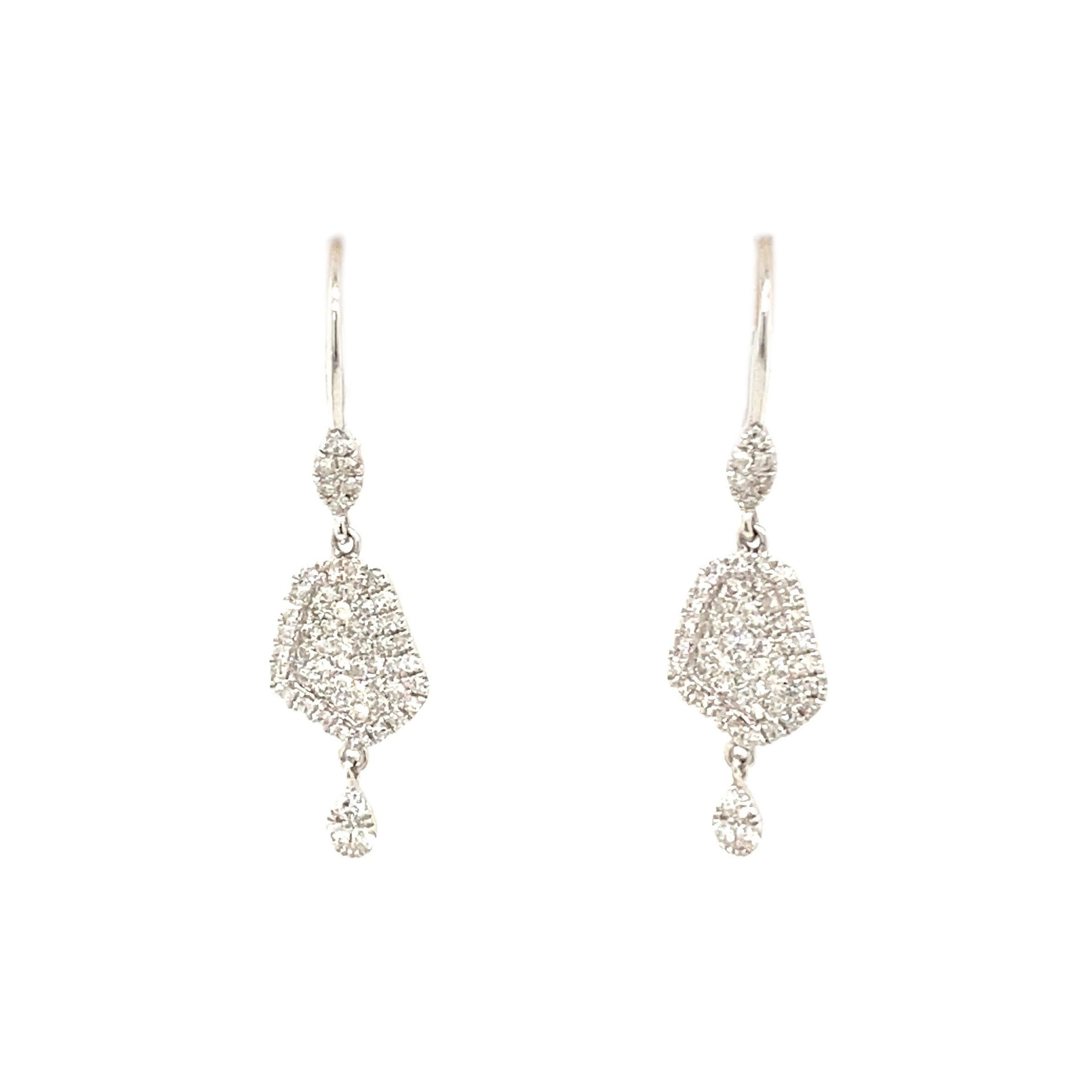 14 Karat White Gold Drop Earrings with Pave Diamonds