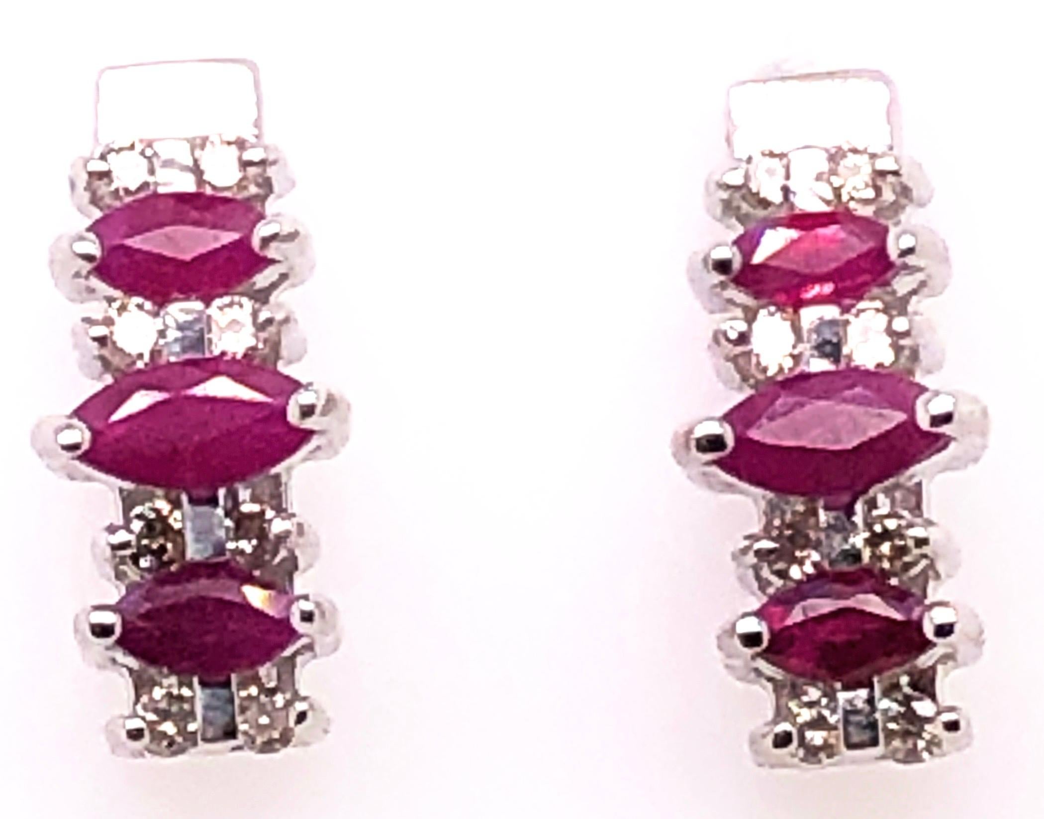Modern 14 Karat White Gold Drop Earrings Freeform Ruby with Diamond Accents For Sale