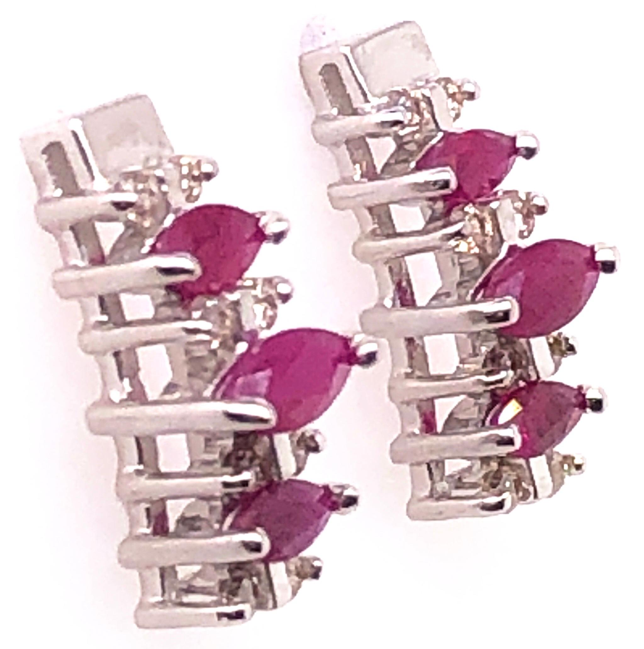 14 Karat White Gold Drop Earrings Freeform Ruby with Diamond Accents In Good Condition For Sale In Stamford, CT