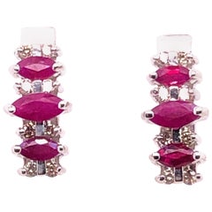 14 Karat White Gold Drop Earrings Freeform Ruby with Diamond Accents
