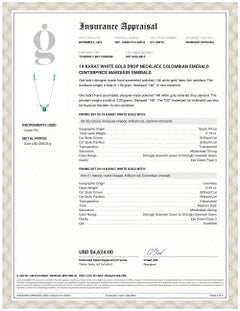 Collar Gota Oro Blanco 14 Kilates Esmeralda Colombiana Centro Esmeralda Marquesa