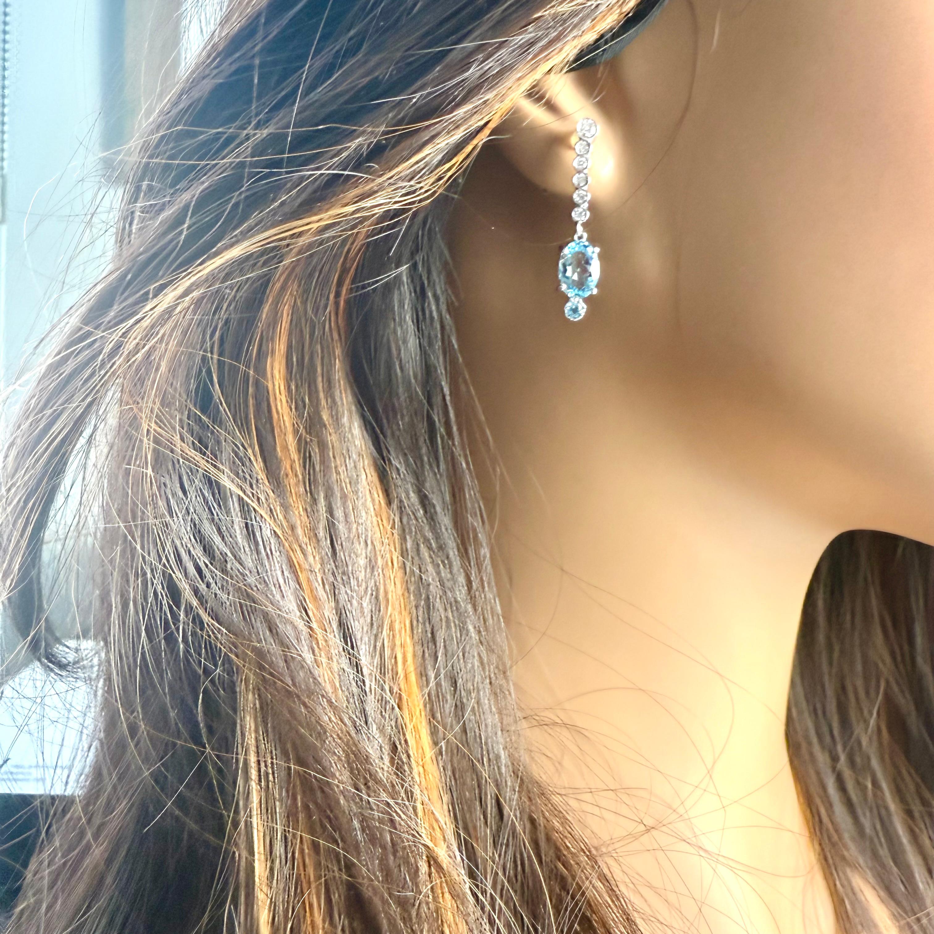 Oval Cut 14 Karat White Gold Earrings Pair Natural Santa Maria Aquamarines and Diamonds