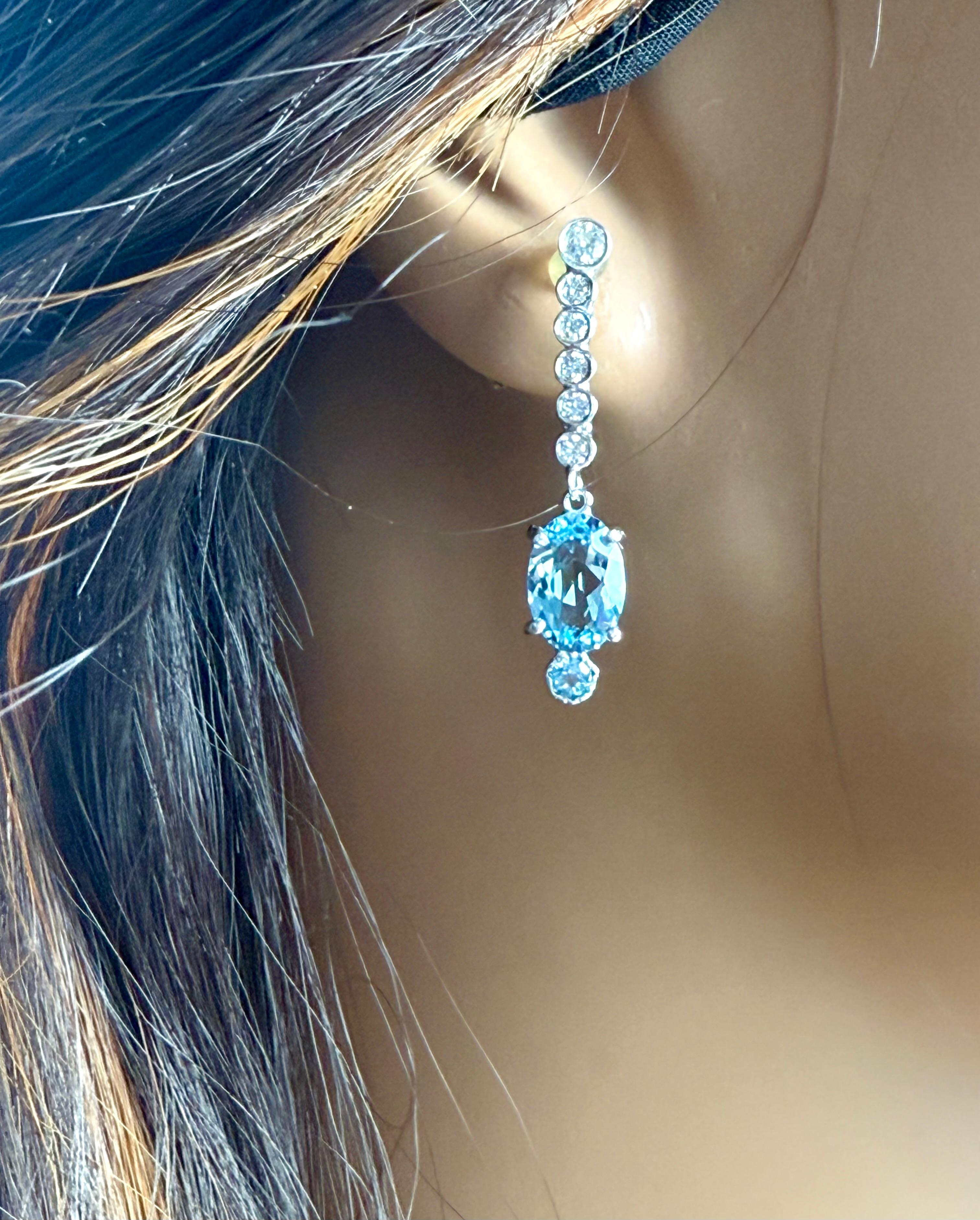 14 Karat White Gold Earrings Pair Natural Santa Maria Aquamarines and Diamonds 1