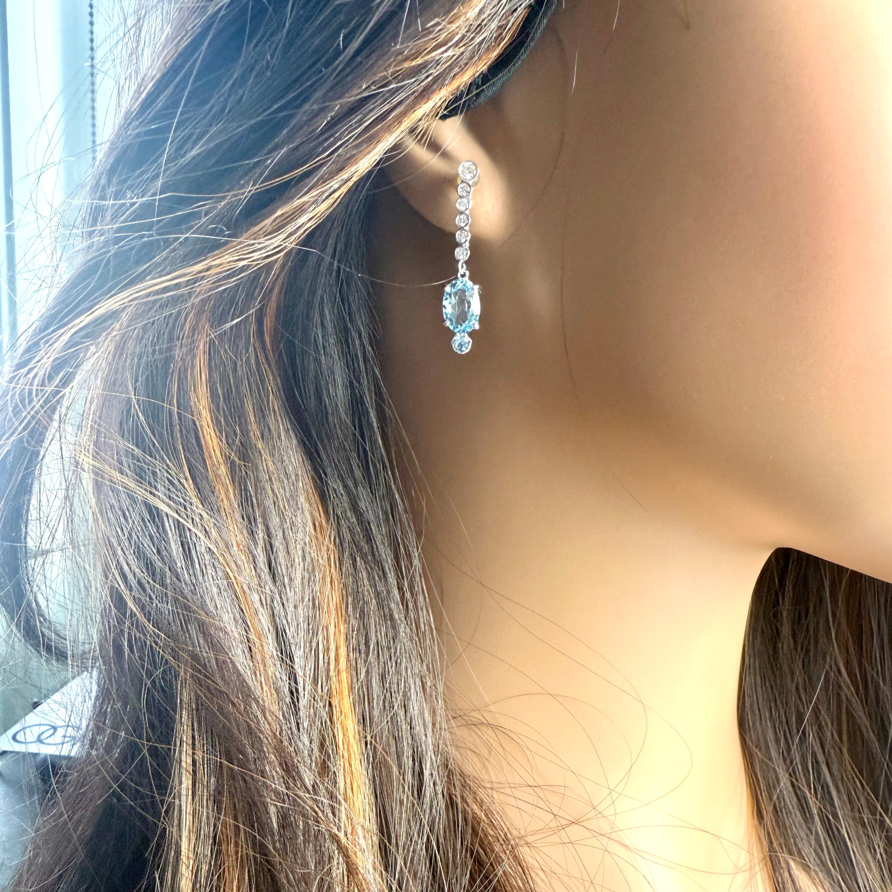 14 Karat White Gold Earrings Pair Natural Santa Maria Aquamarines and Diamonds 2