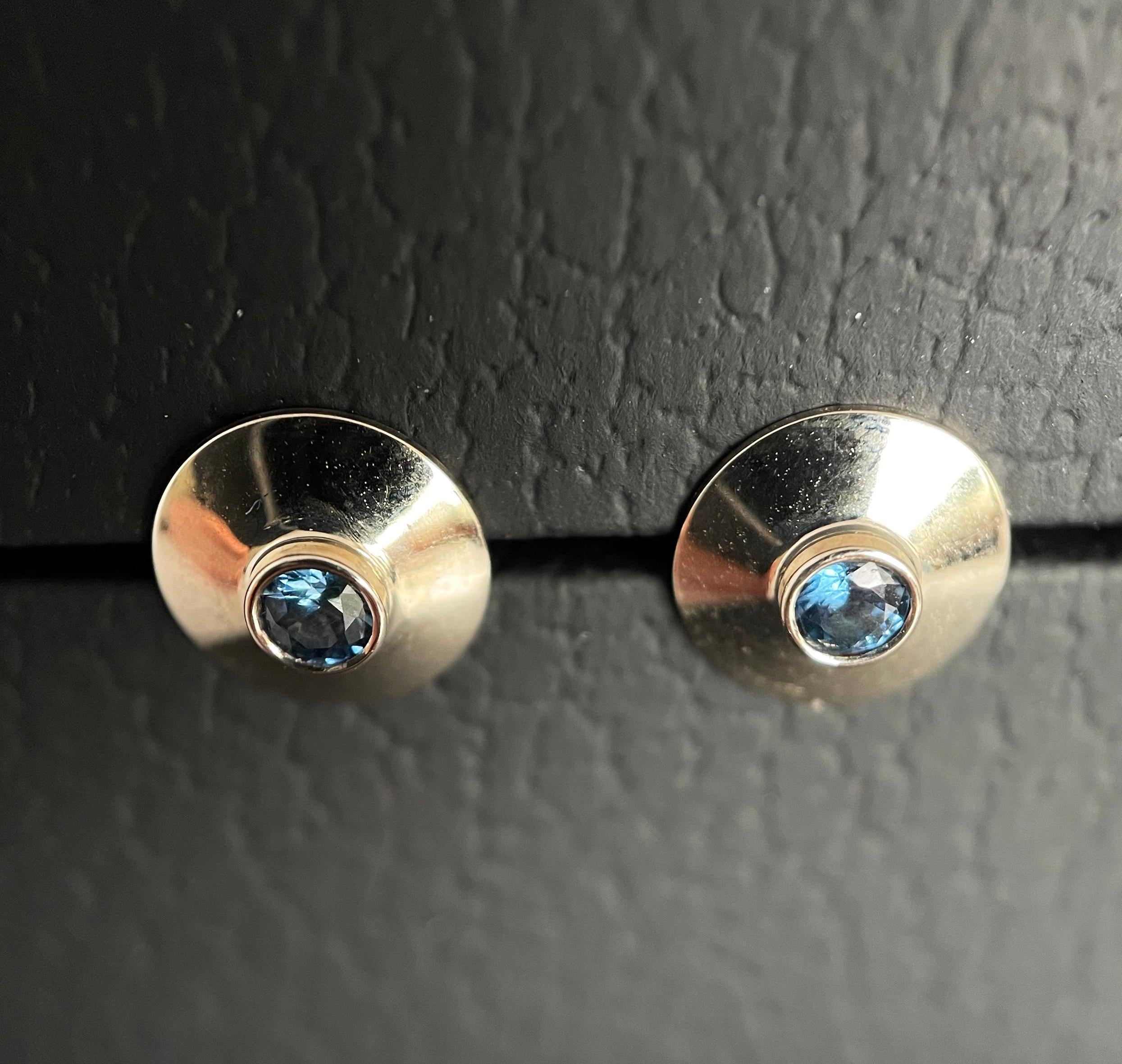 Round Cut 14 Karat White Gold Earrings “Saturn” with Sapphire For Sale