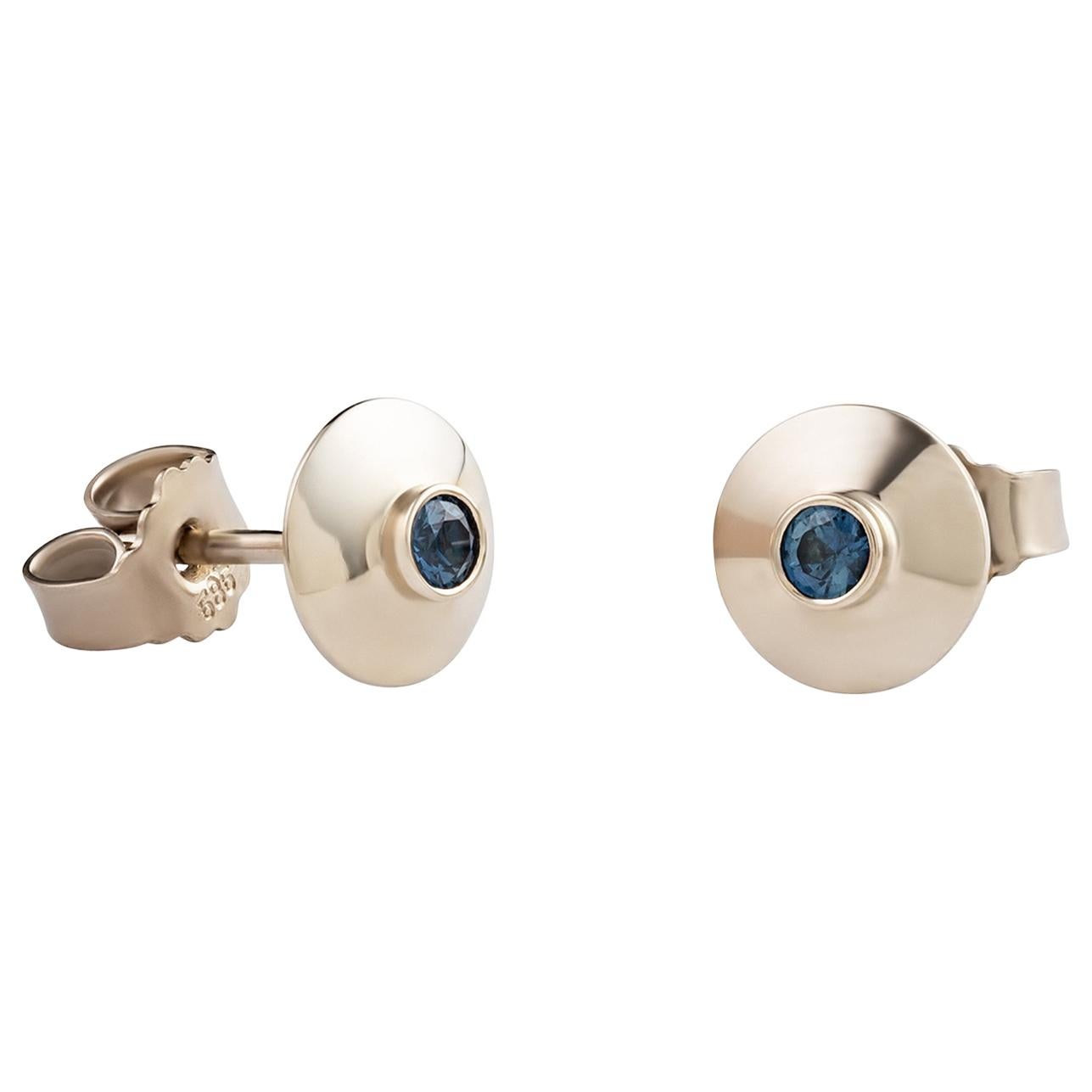 14 Karat White Gold Earrings “Saturn” with Sapphire For Sale