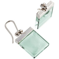 Featured in Vogue Fourteen Karat White Gold Earrings with Light Green Quartzes