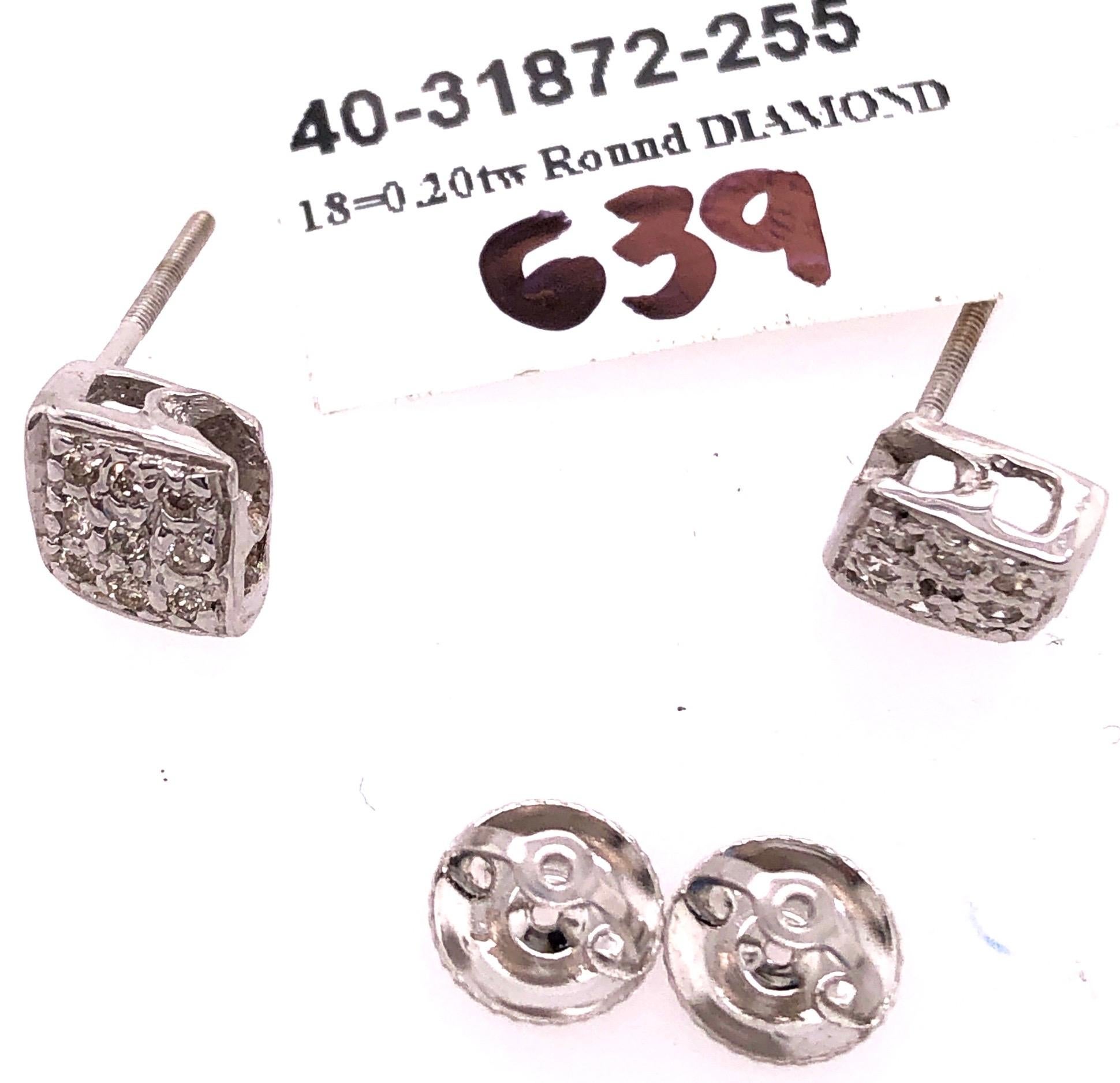 Women's or Men's 14 Karat White Gold Earrings with Round Diamonds 0.20 TDW For Sale