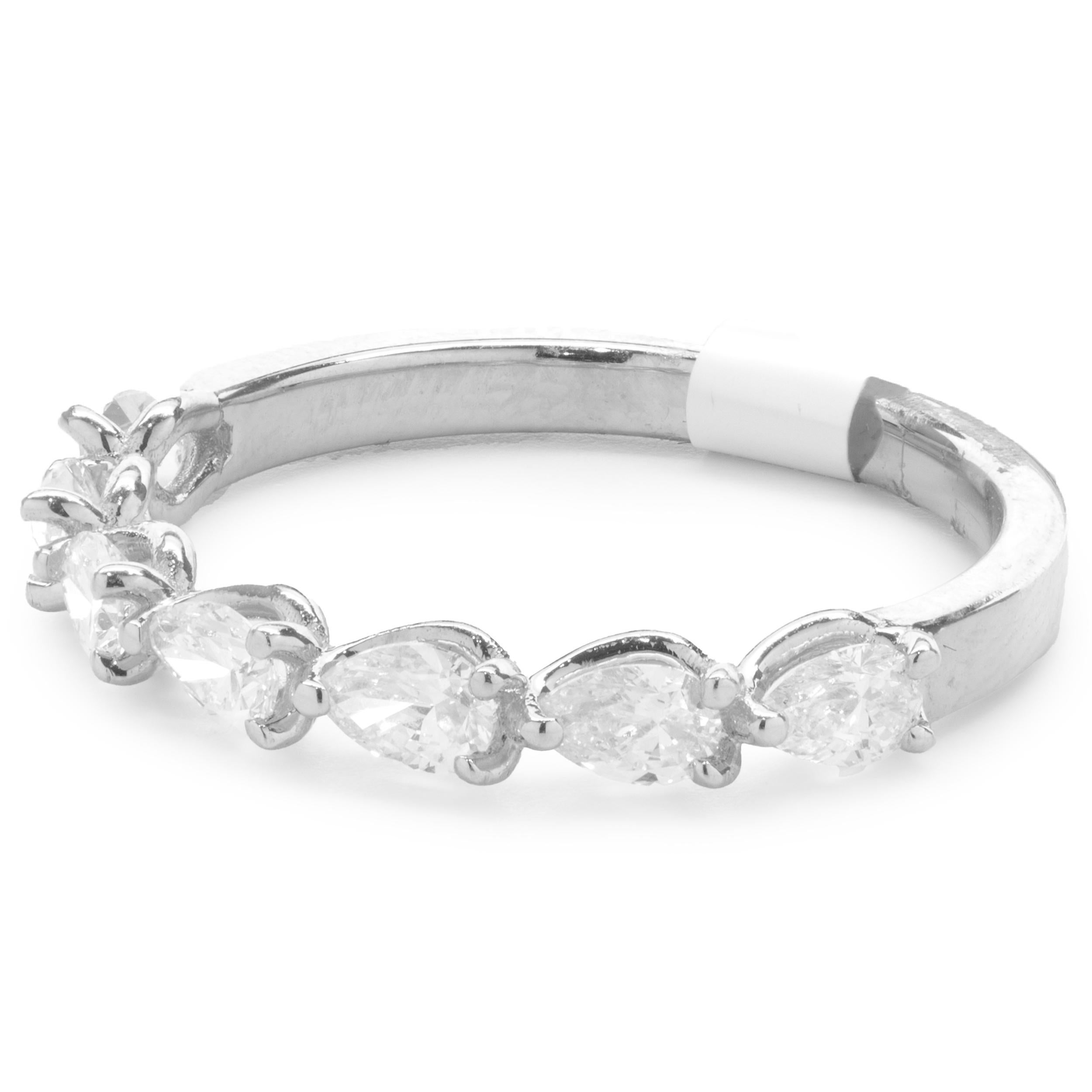 Women's 14 Karat White Gold East West Pear Cut Diamond Band For Sale