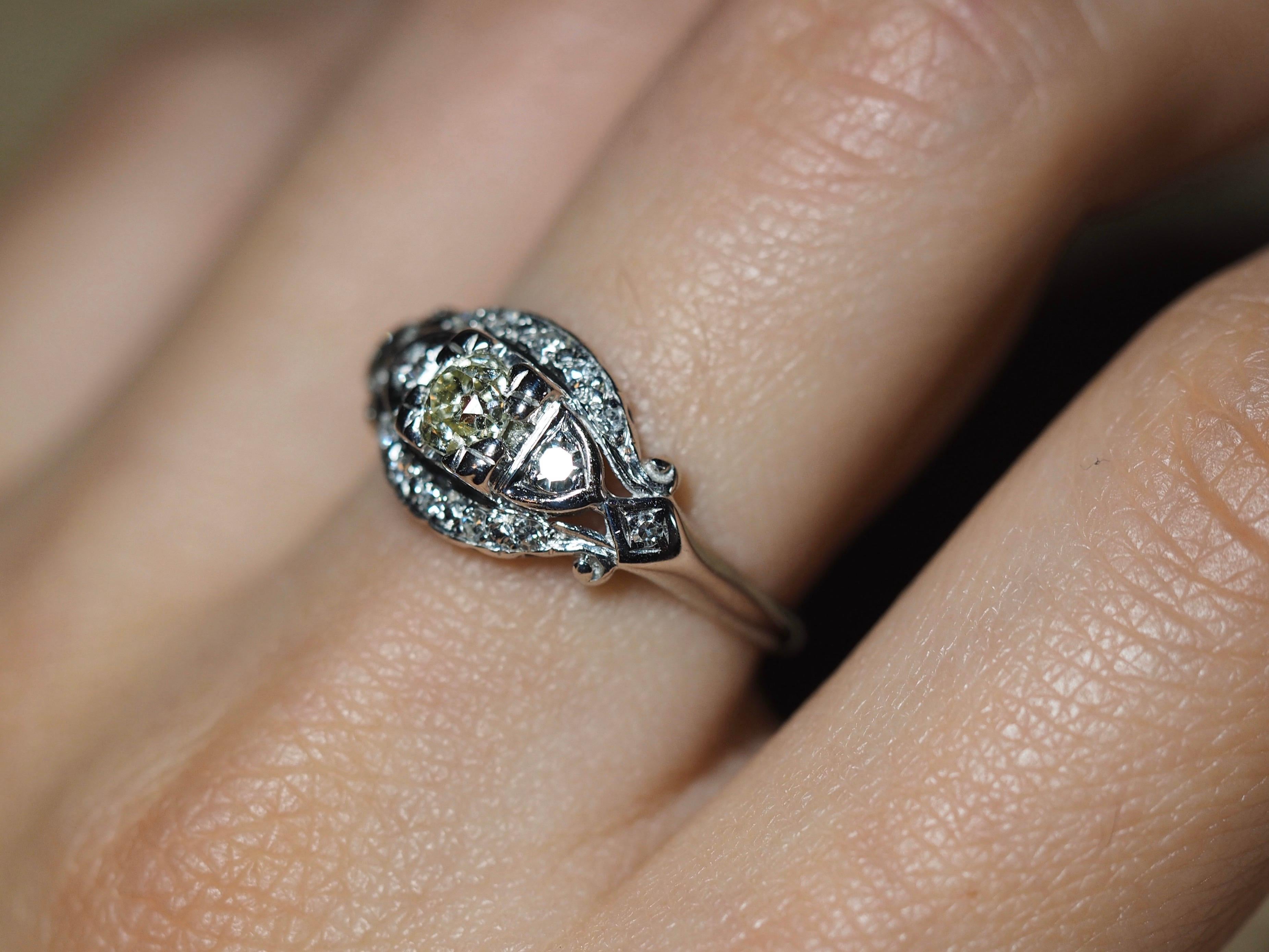 14 Karat White Gold Edwardian Style Old Mine Cut Diamond Ring #57 1
