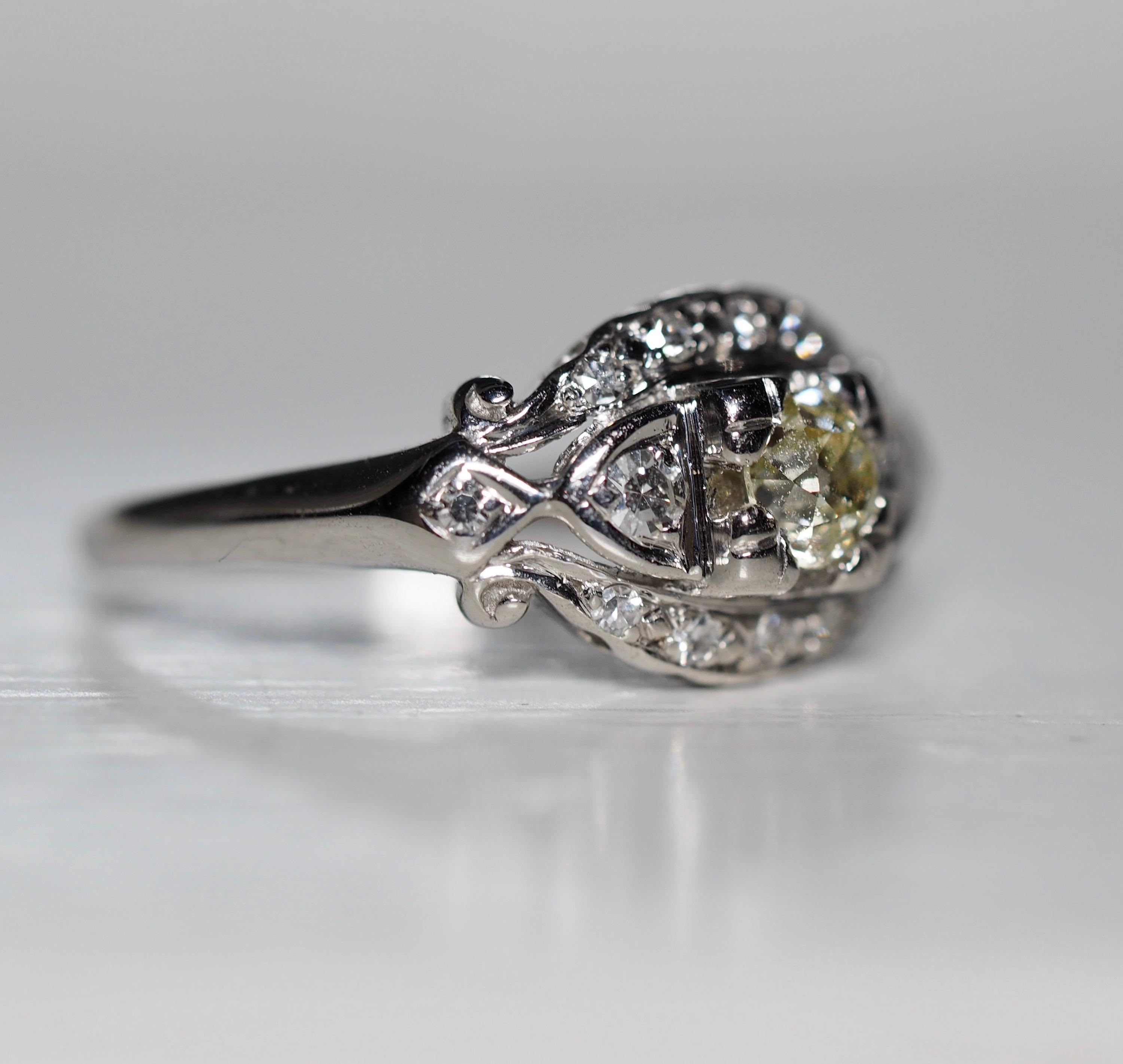 14 Karat White Gold Edwardian Style Old Mine Cut Diamond Ring #57 3