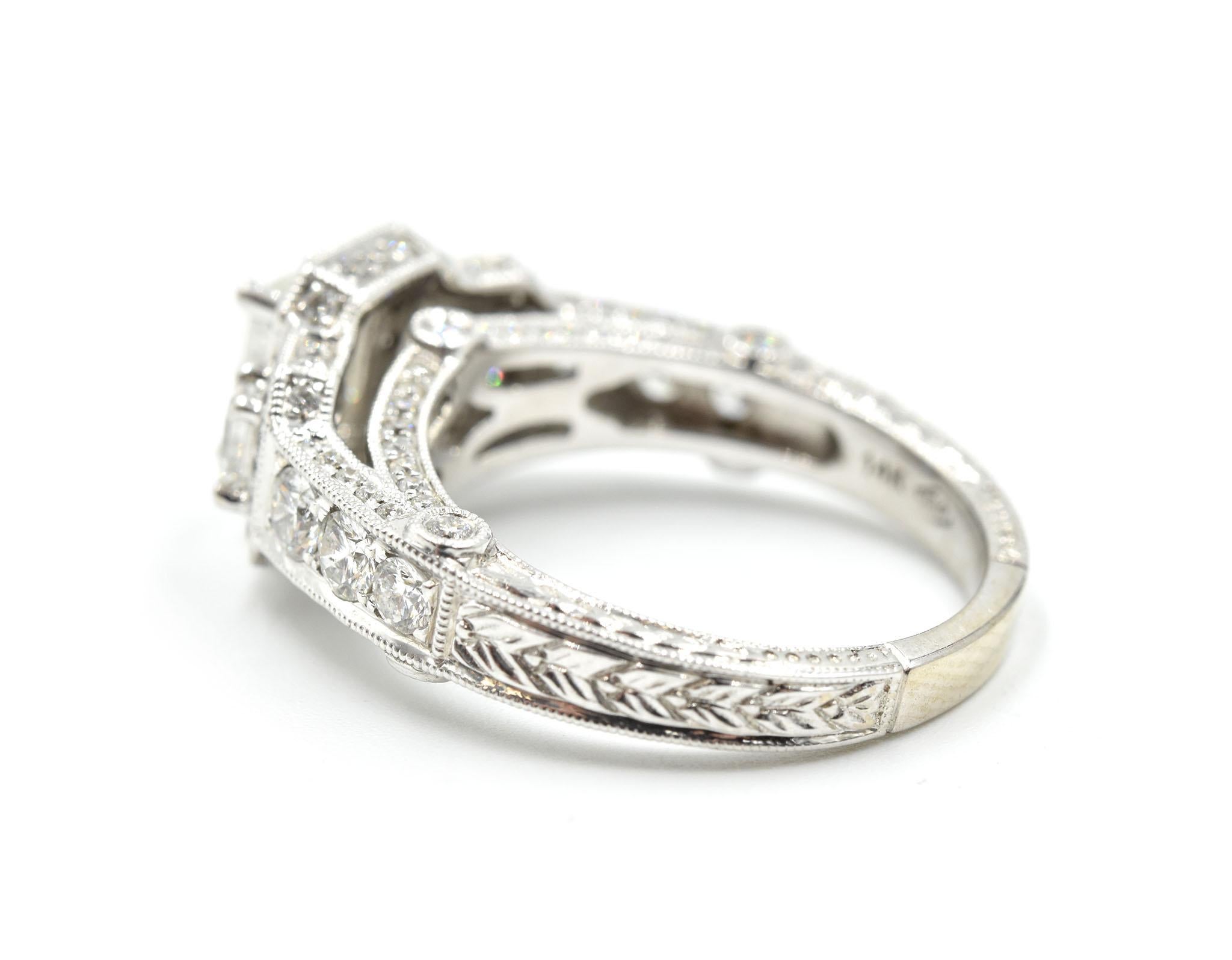 14 Karat White Gold Emerald 2.35 Carat Diamond Three-Stone Engagement Ring In Excellent Condition In Scottsdale, AZ