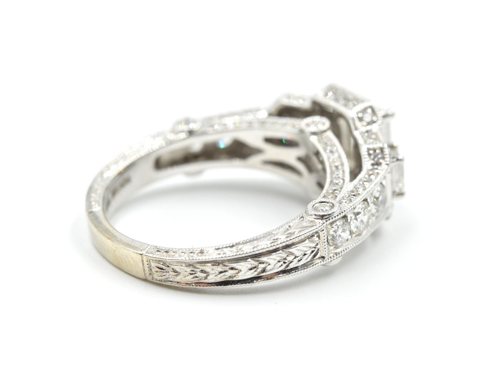 Women's 14 Karat White Gold Emerald 2.35 Carat Diamond Three-Stone Engagement Ring